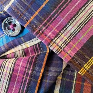 BUGATCHI UOMO Men's Plaid Long Sleeve Button Down Shirt Shaped Fit Blue Purple